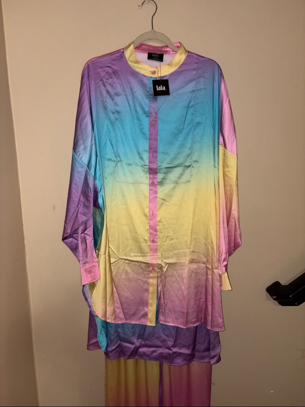 Dressed in LALA Satin Playsuit in Pastel Rainbow Daydream Oversized Small S New - Picture 3 of 9